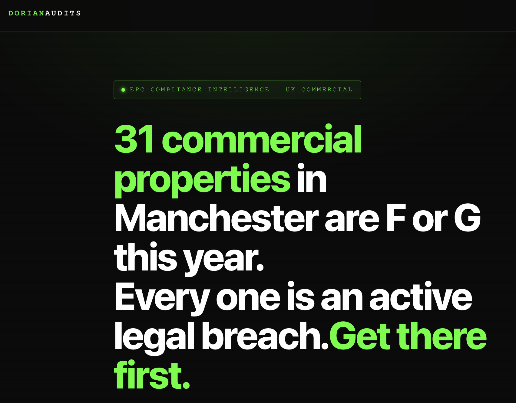 Dorian Audits — 3,622 commercial properties in active EPC breach. Open data, quiet problem, obvious product.