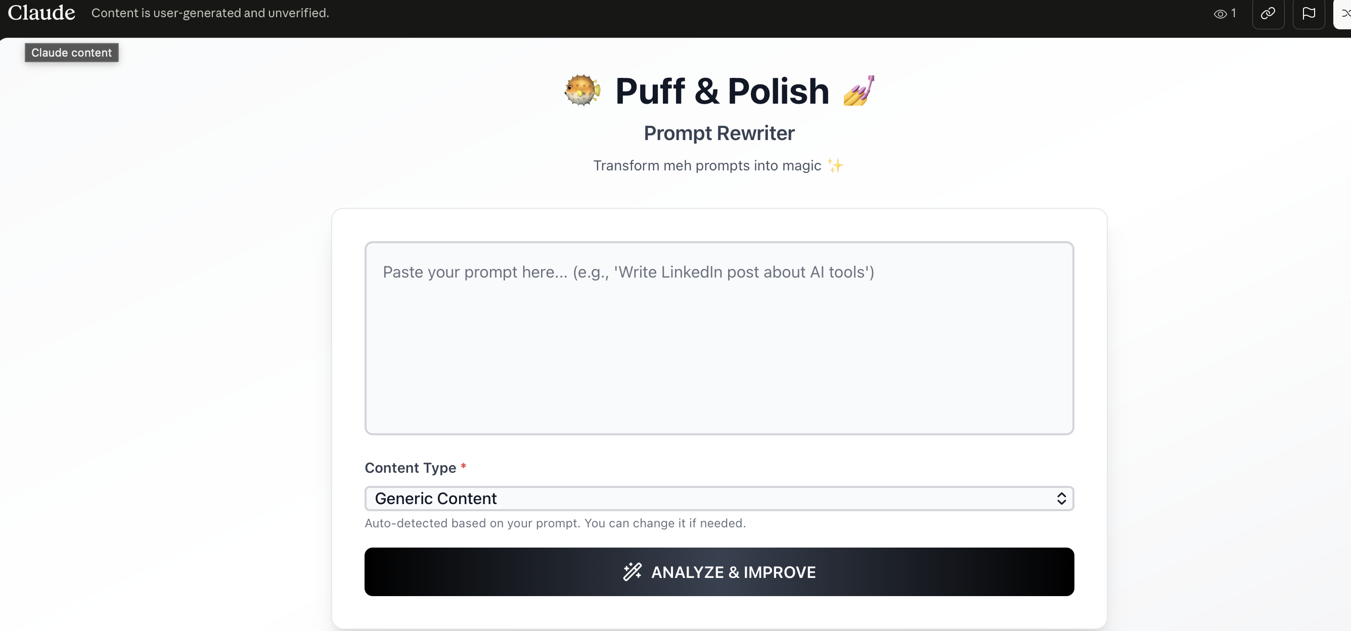 Puff & Polish — Transform meh prompts into magic ✨.